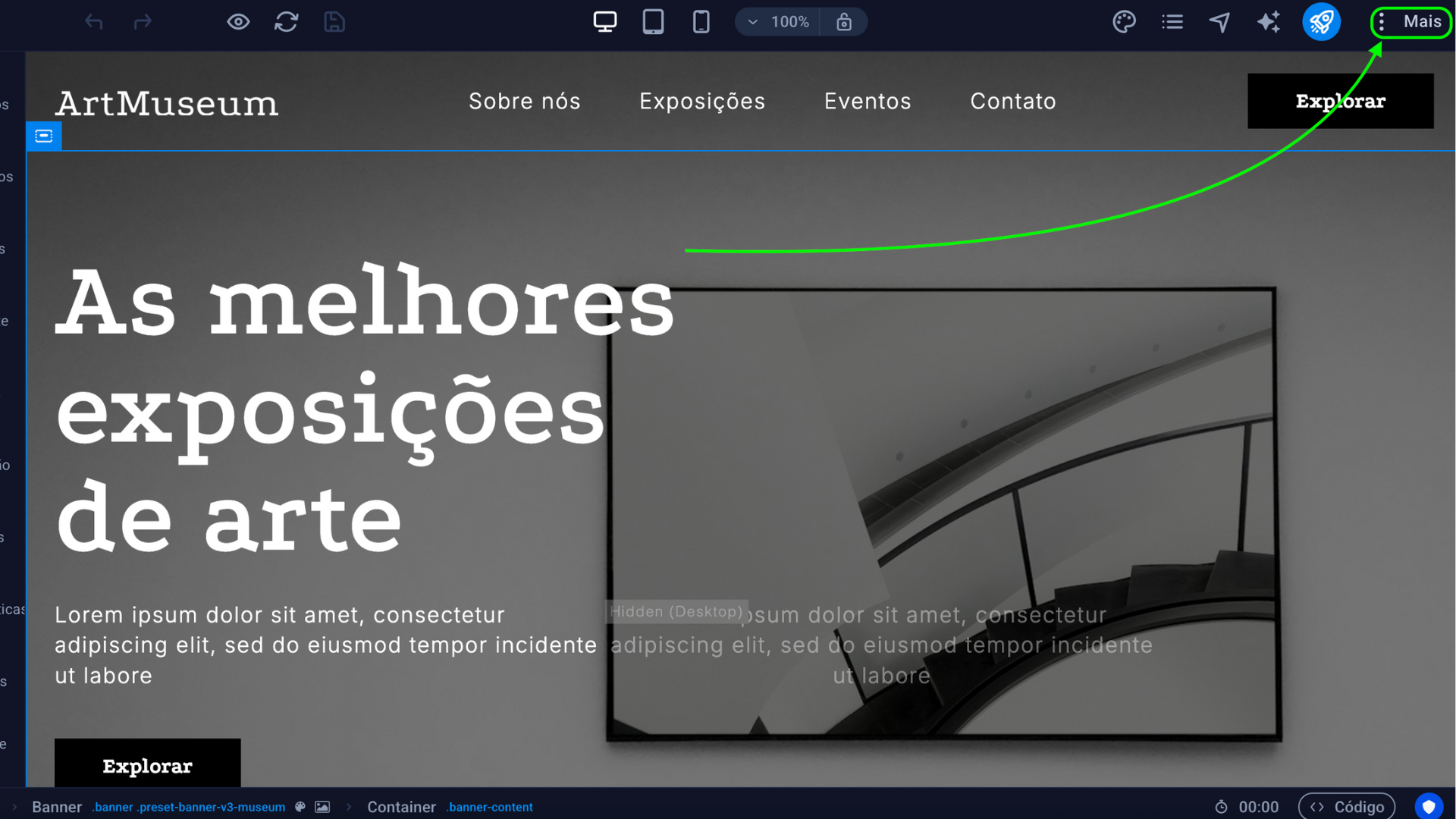 Representação da localização da opção "Mais"