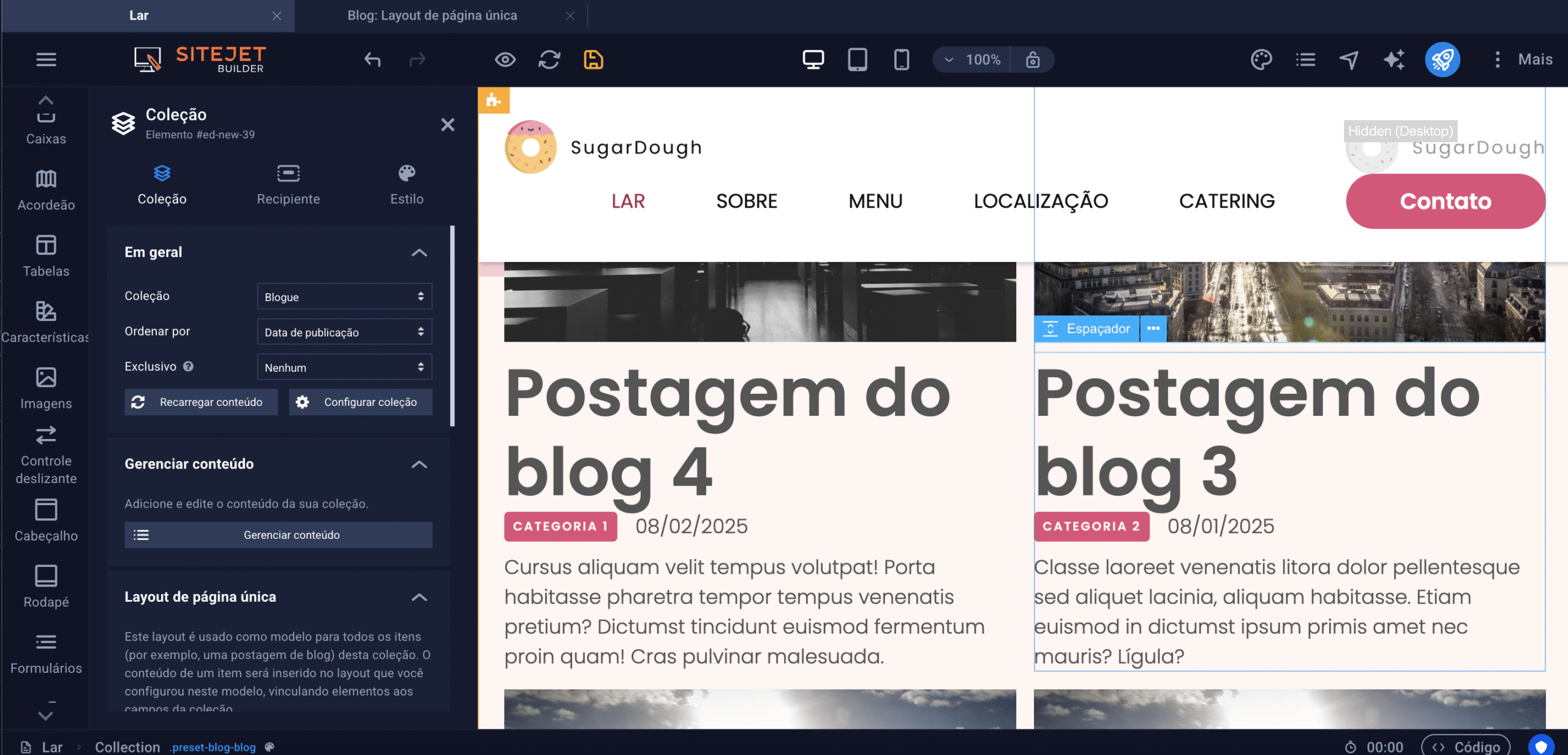 Representação da coleção do blog criada