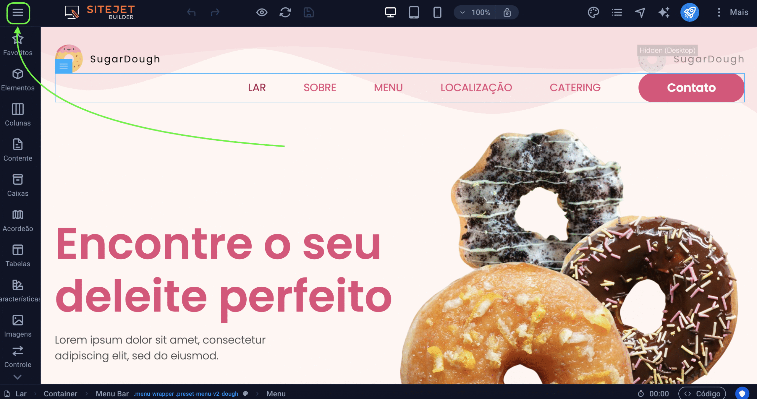 Representação da localização do ícone