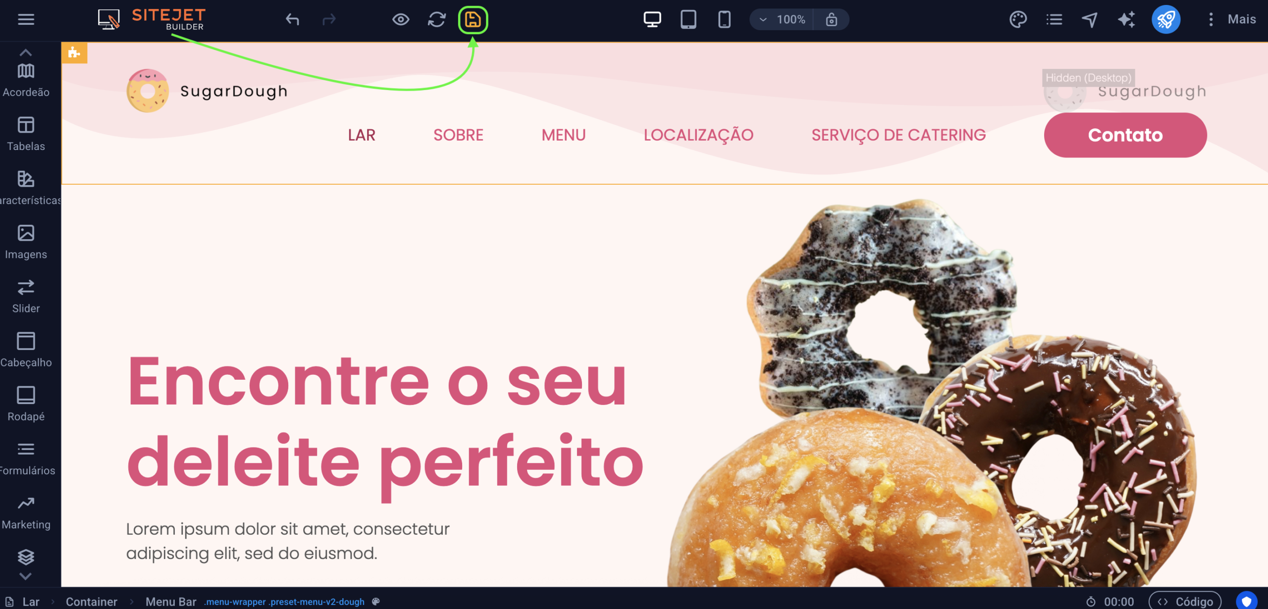 Representação da localização do botão "Salvar"
